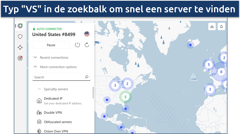 Screenshots of NordVPN's servers in the US