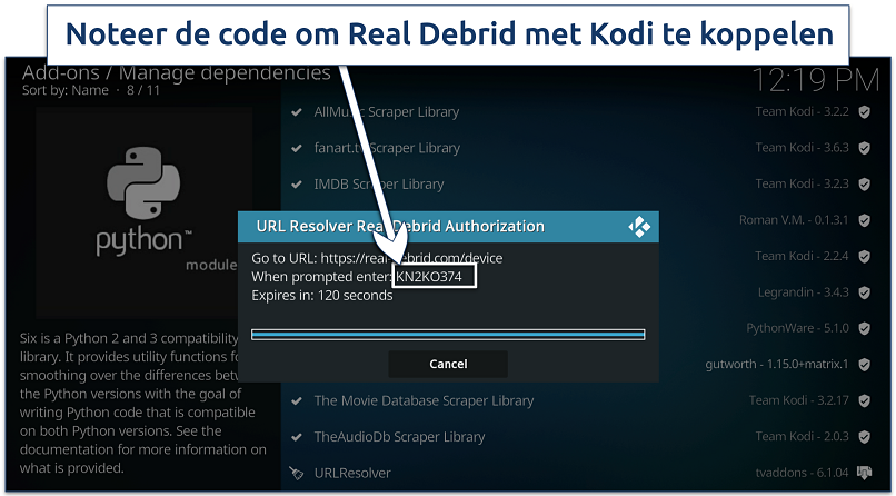 Screenshot of Real debrid authorization