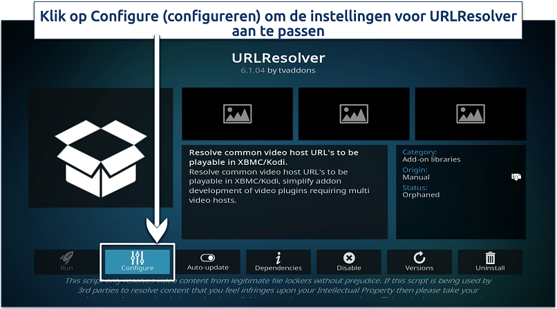 Image showing the URLResolver settings page on Kodi interface