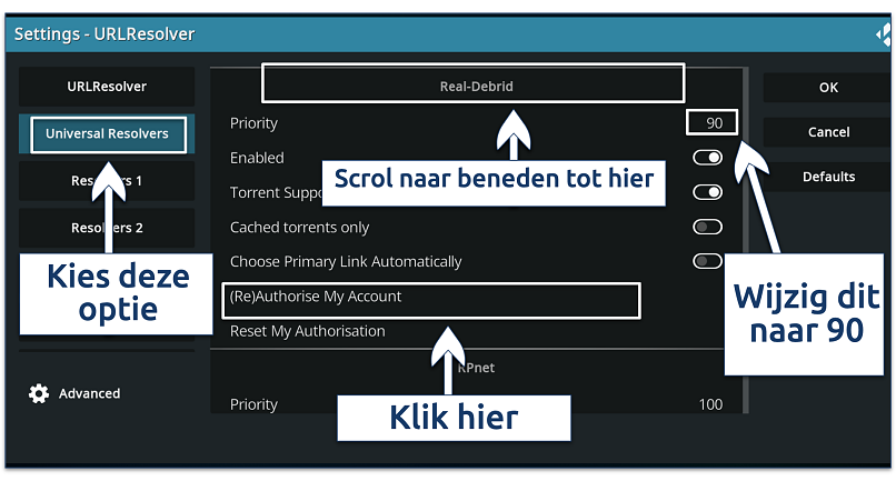 Screenshot showing URL resolver configuration settings