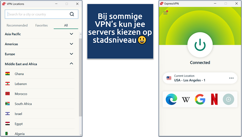 Screenshot of the ExpressVPN Windows app with its server list